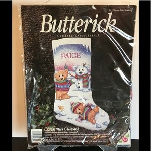 Butterick Cross Stitch Stocking Kit 1939 Christmas Classics Teddy bears Snowman